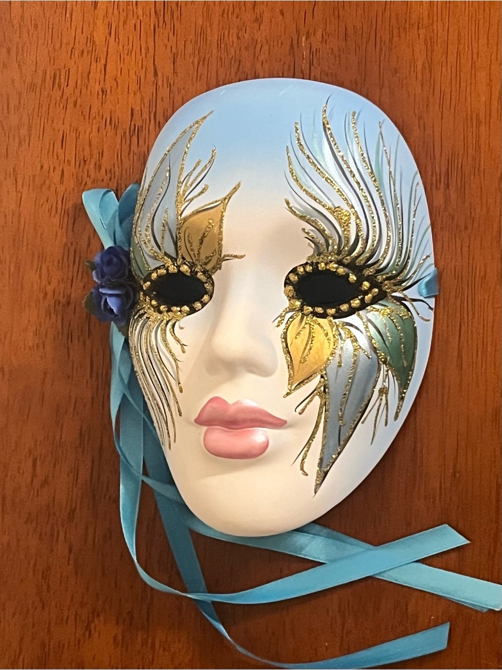Blue and Gold Venetian-Style Decorative Wall Mask